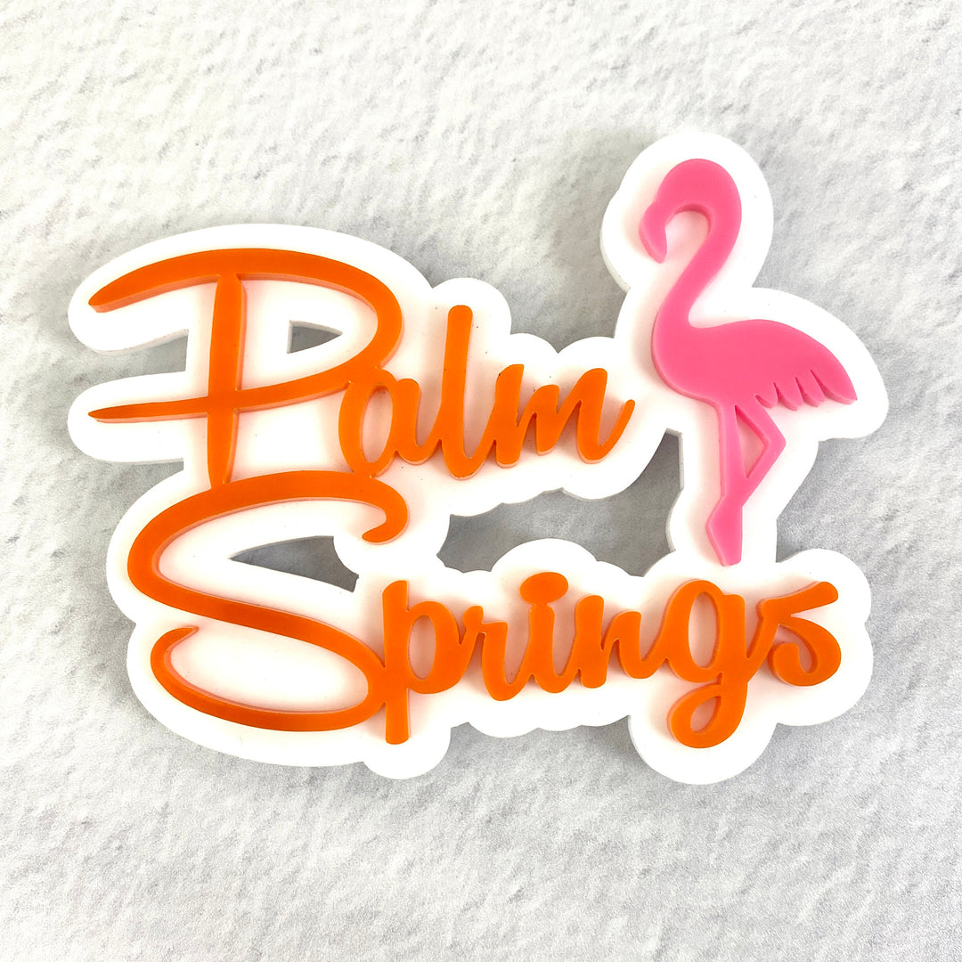 Palm Springs Script With Flamingo Magnet - Orange