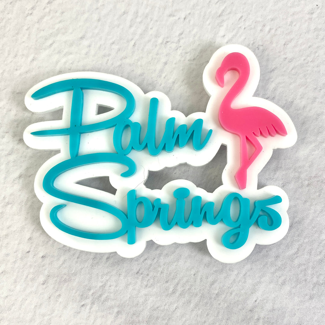 Palm Springs Script With Flamingo Magnet - Aqua