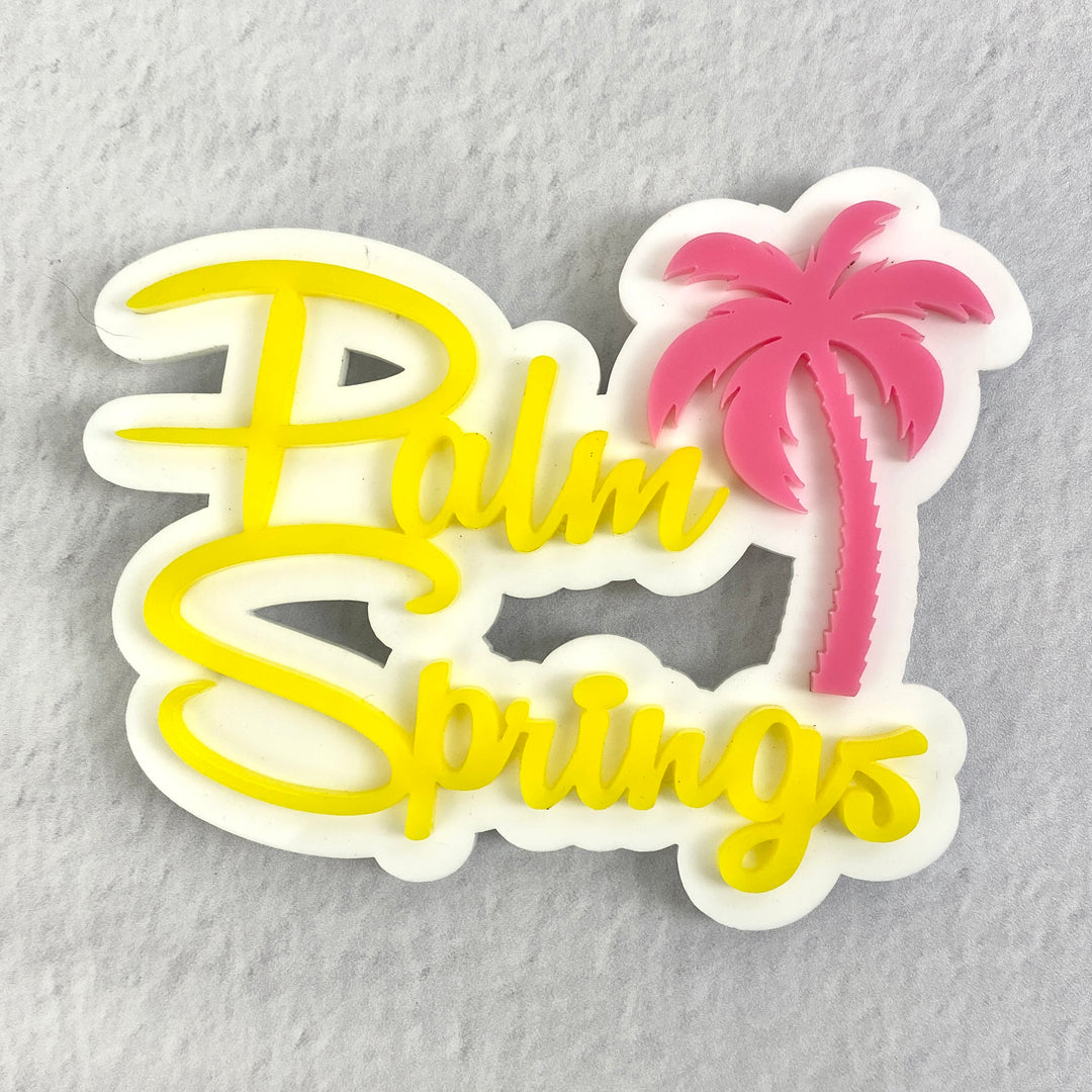 Palm Springs Script With Palm Tree Magnet - Yellow