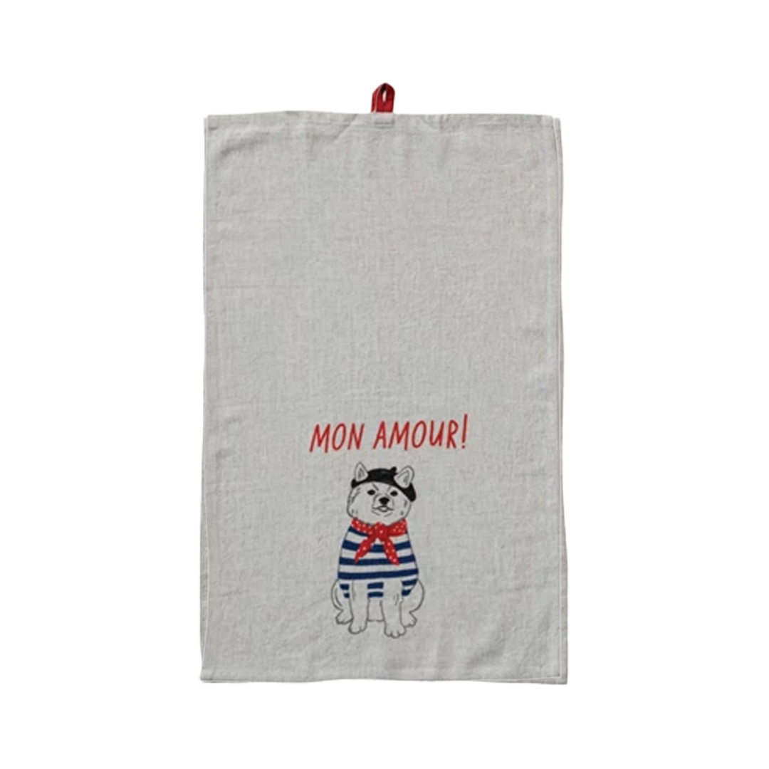French Saying Animal Linen Tea Towel - Mon Amour!