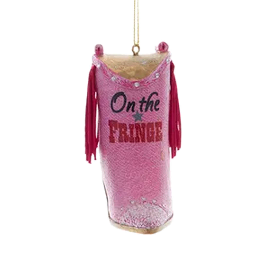 Cowboy Boot With Fringe Ornament - Pink
