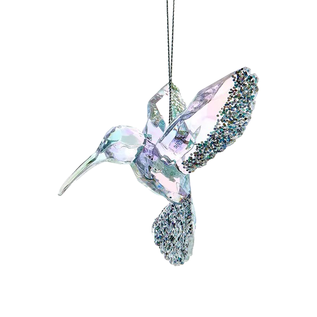 Opalescent Glittered Hummingbird Ornament - Pink