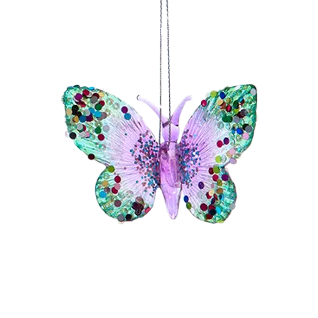 Glittered Butterfly Ornament - Purple & Green