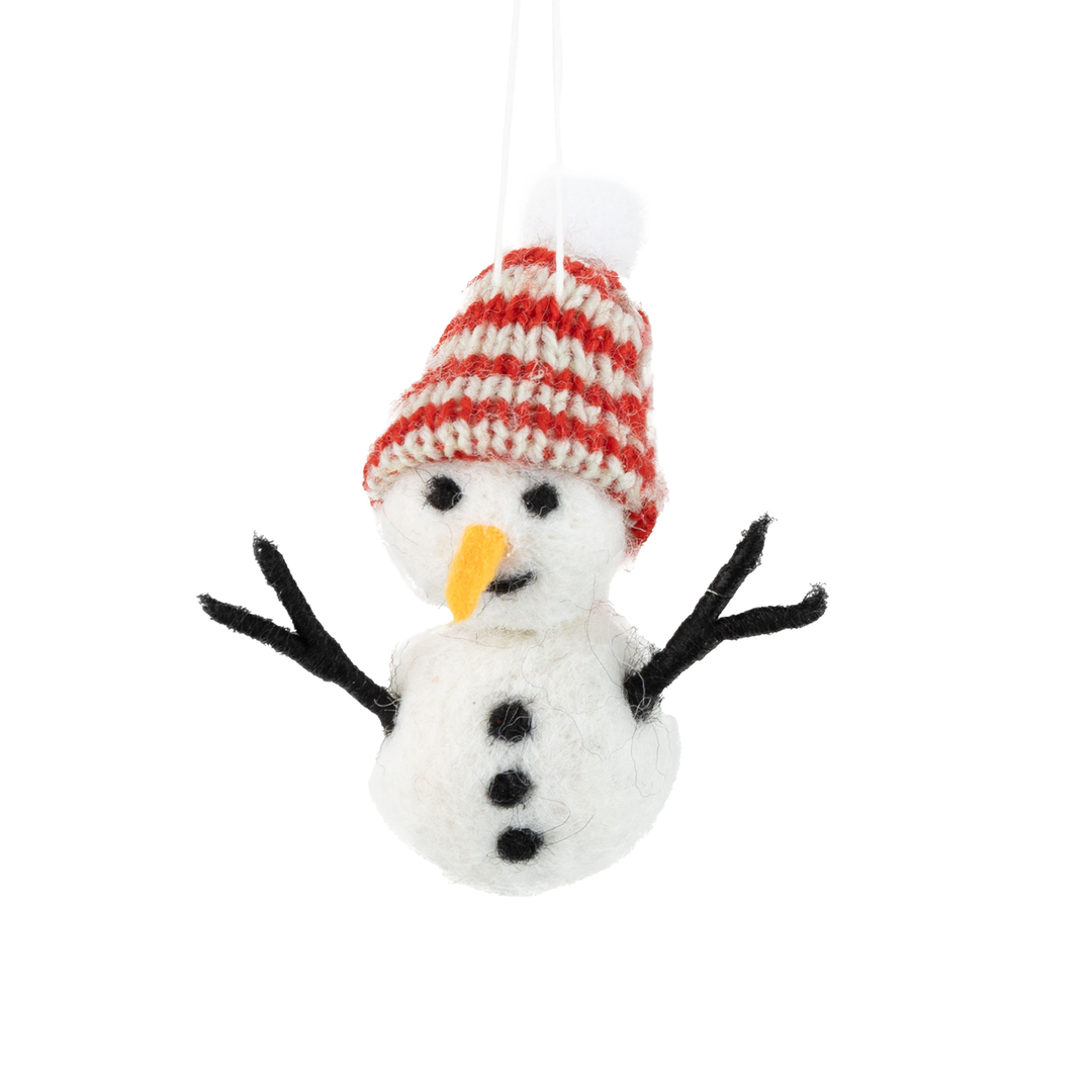 Snowman With Cap Ornament - Striped Cap