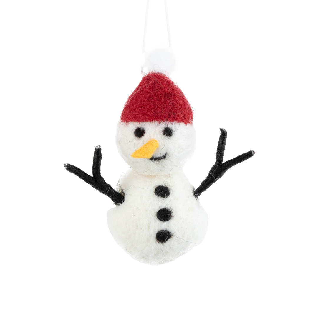 Snowman With Cap Ornament - Red Cap