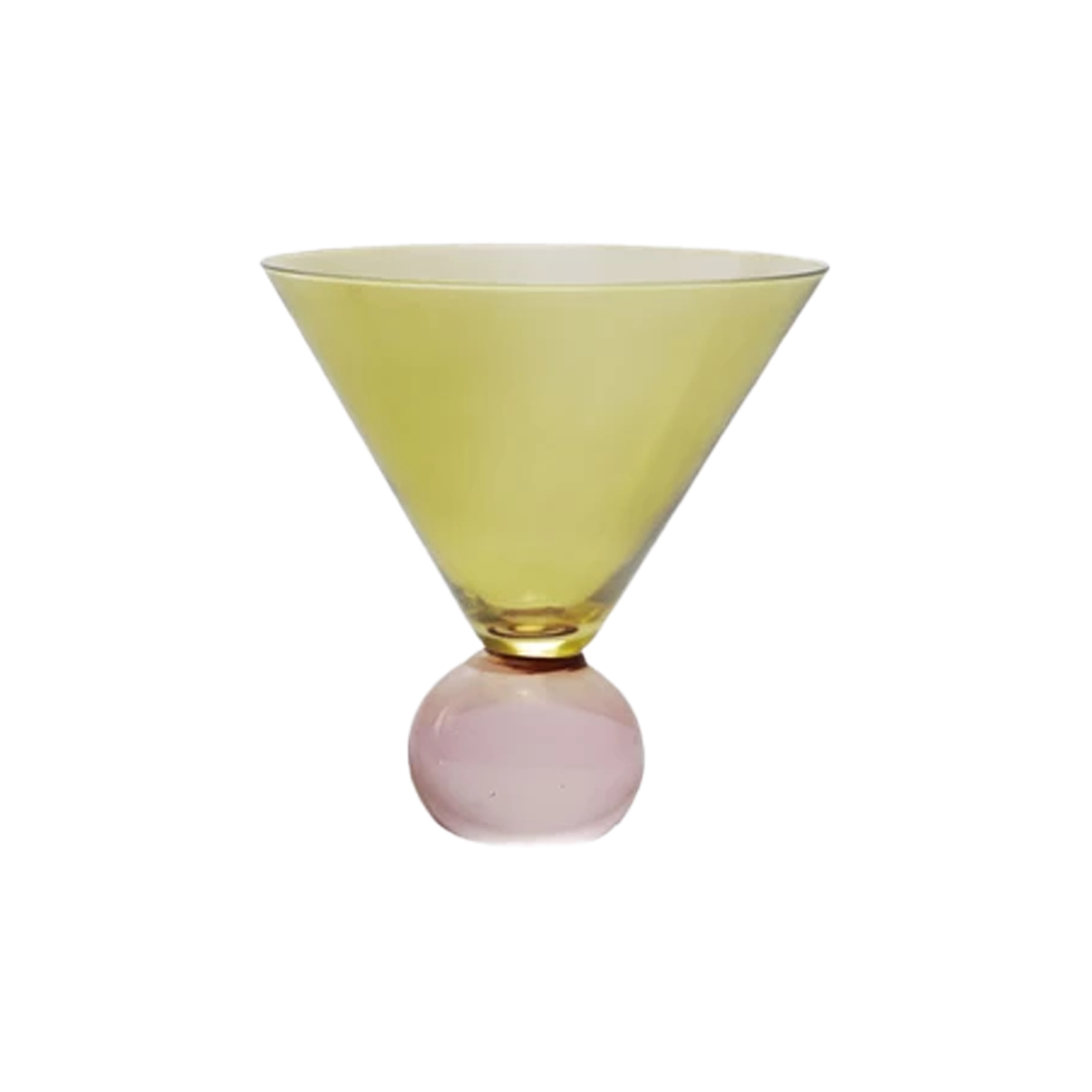 Two Tone Martini Glass With Ball Stem - Yellow