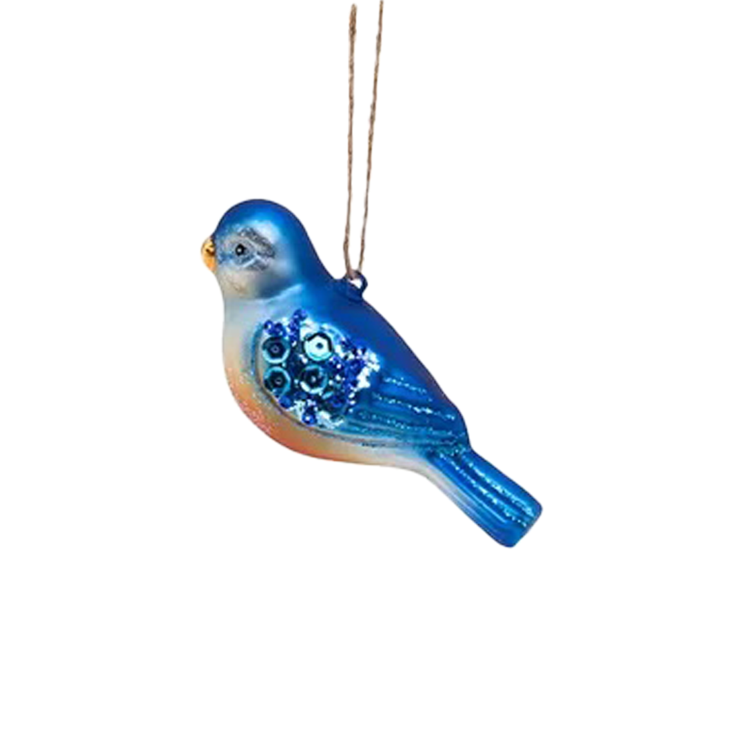 Traditional Bird Glass Ornament - Blue