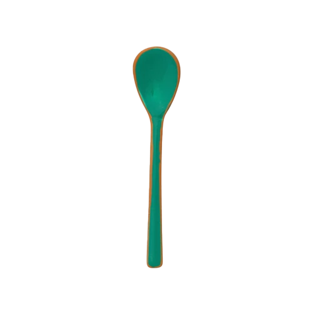 Enameled Stainless Steel Salt & Pepper Spoon - Turquoise With Yellow Trim