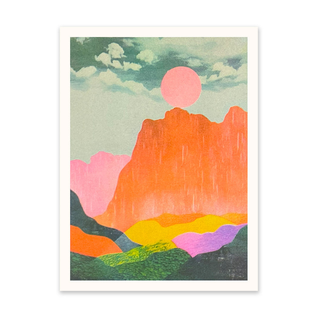 Neon Mountains & Sun 1 Riso Print