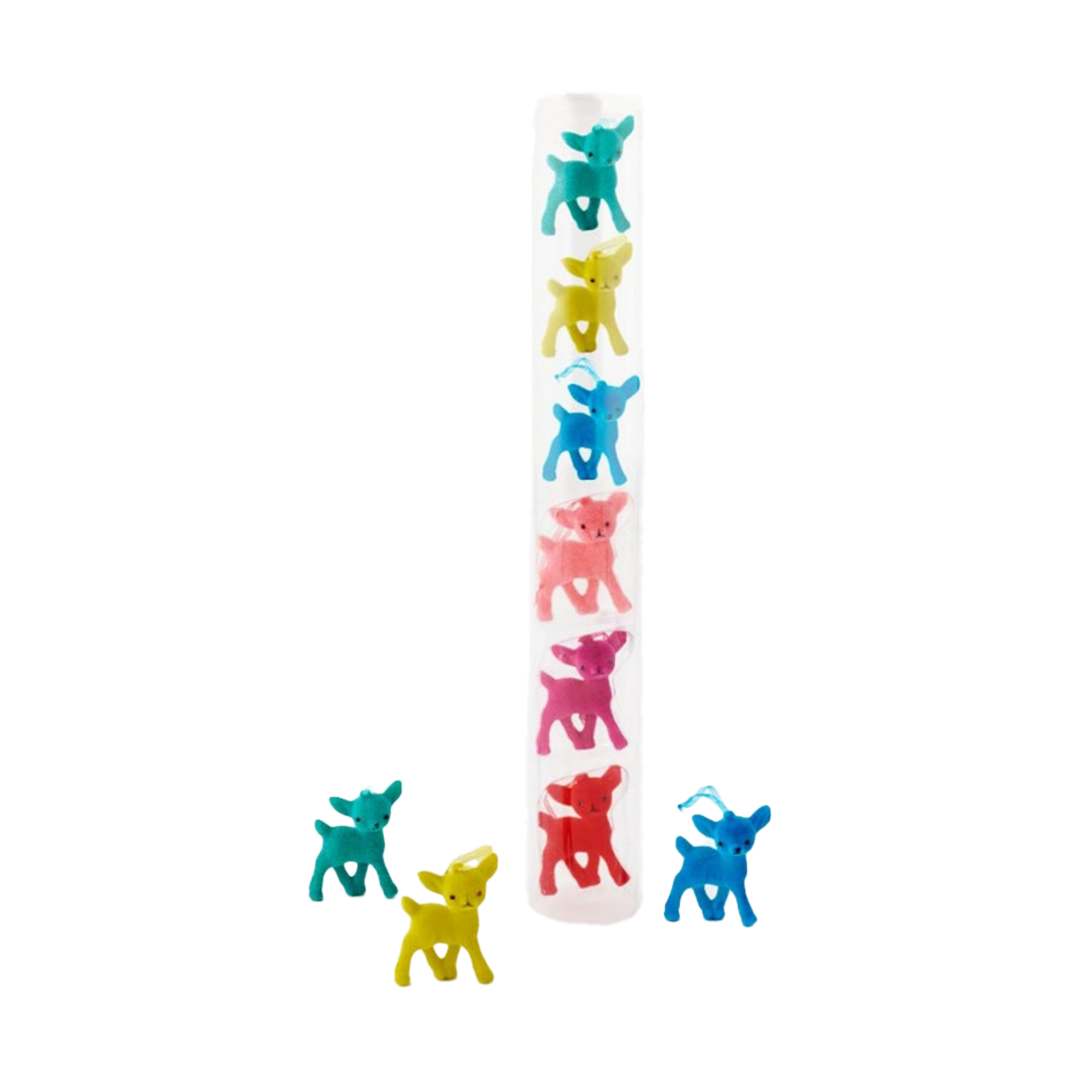 Flocked Deer Ornament Set