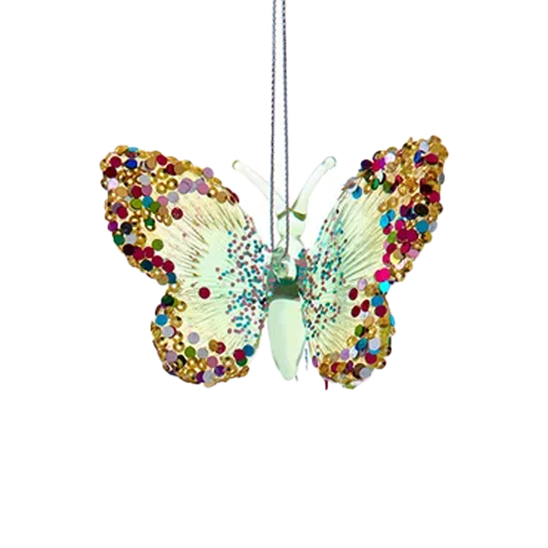 Glittered Butterfly Ornament - Yellow