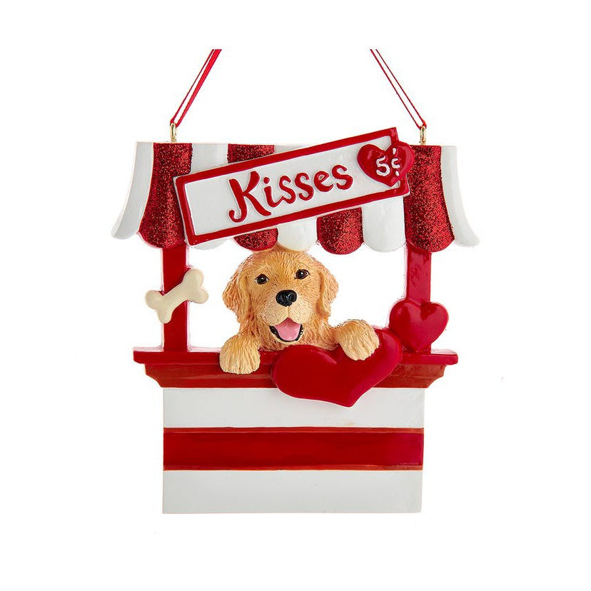 Dog "Kisses" Kissing Booth Ornament - Golden Retriever