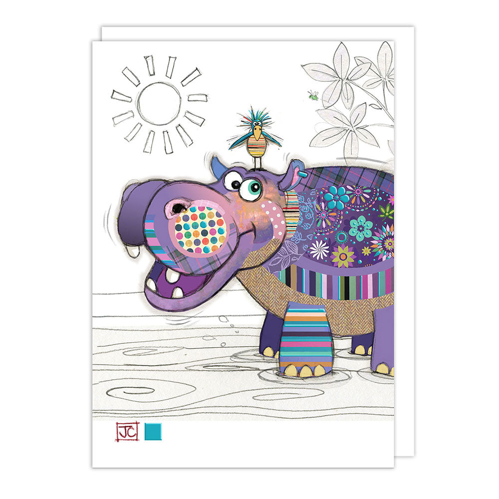 Holly Hippo Blank Greeting Card