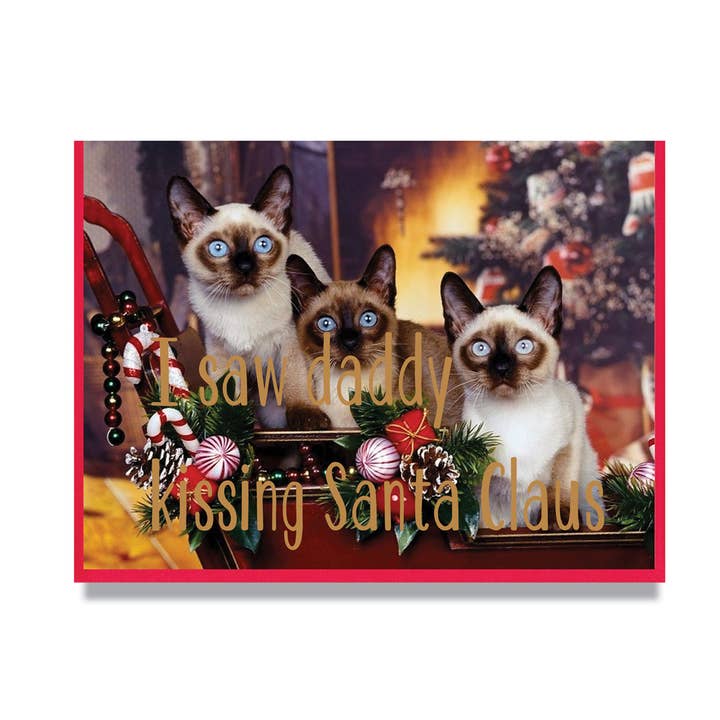 Daddy Kissing Santa Claus Holiday Card