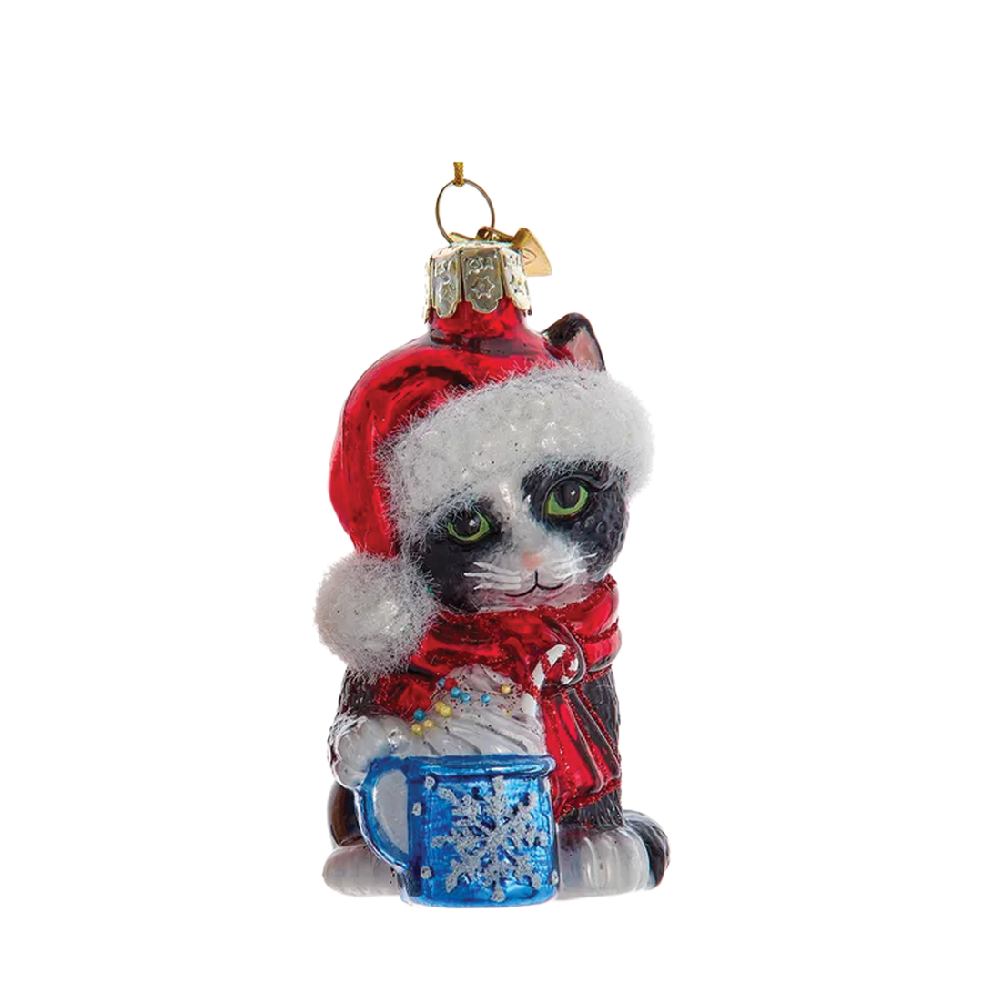 Kitten With Hot Cocoa Ornament - Black Cat