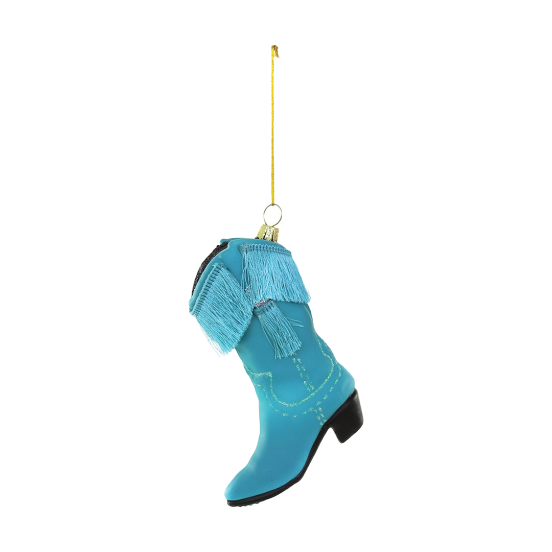 Fringed Cowboy Boot Ornament - Turquoise
