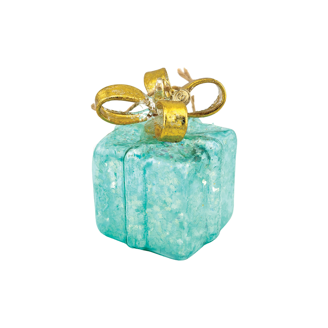 Sparkly Gift Box Ornament - Light Blue