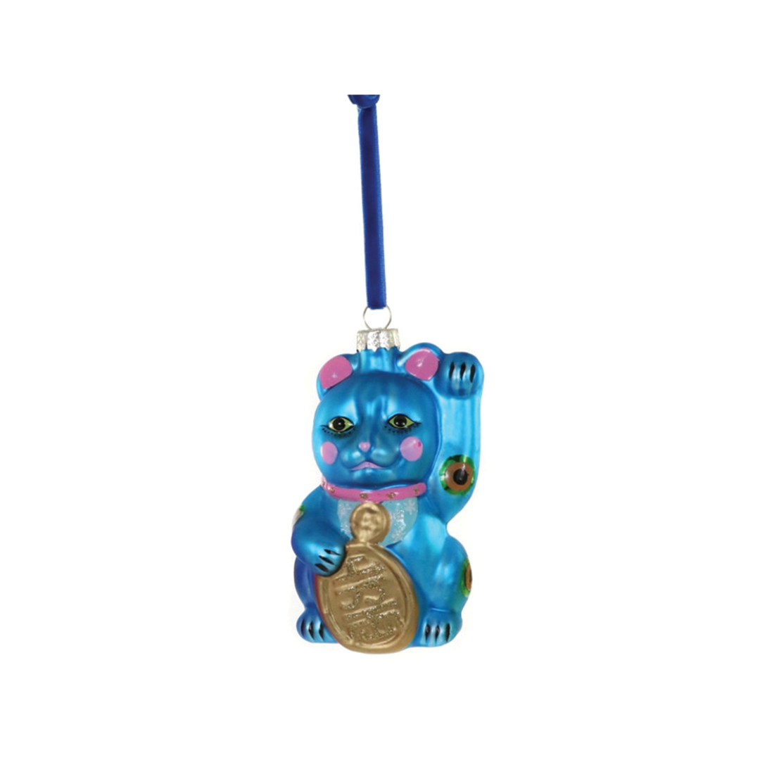 Lucky Cat Ornament - Blue