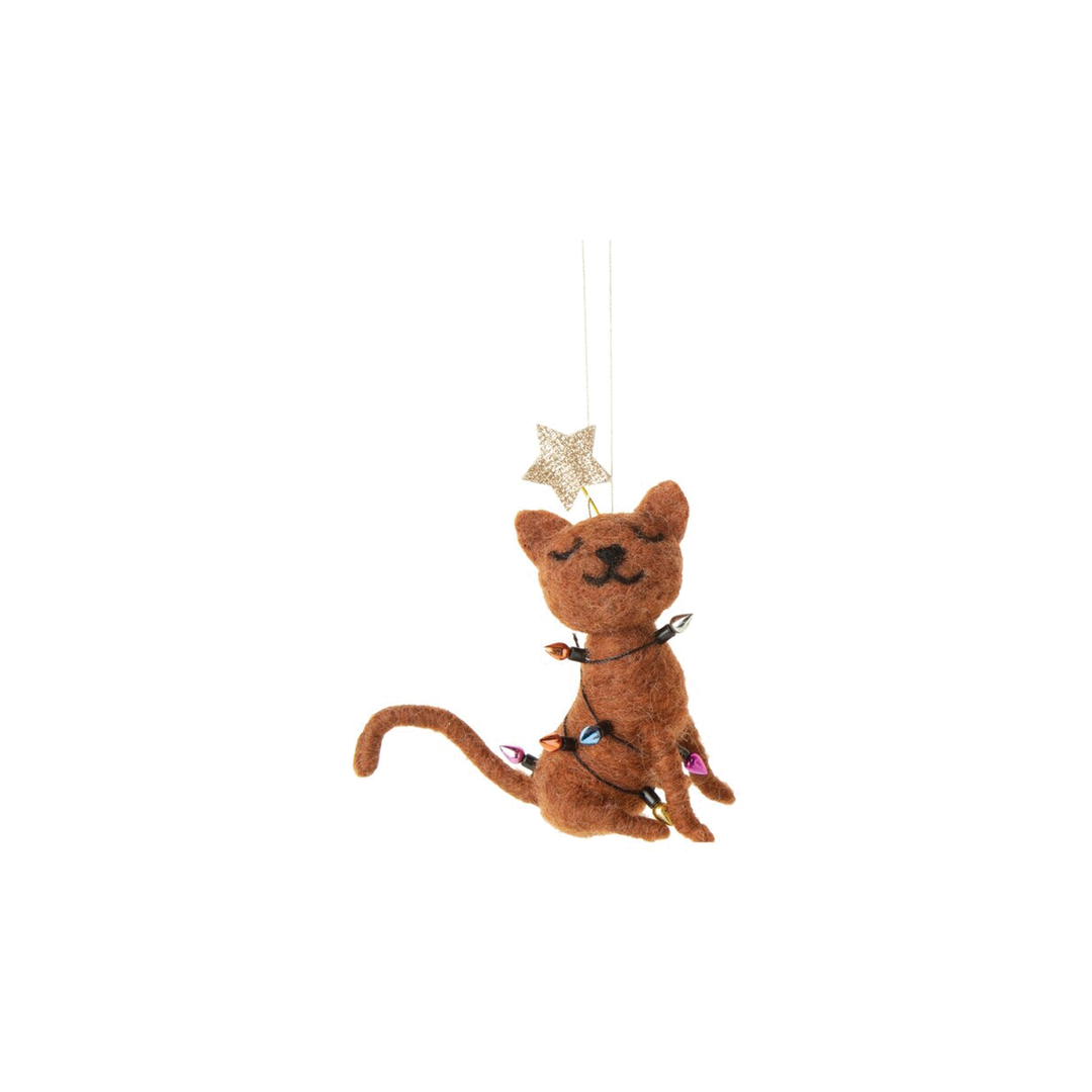 Cat Wrapped In Lights Felt Ornament