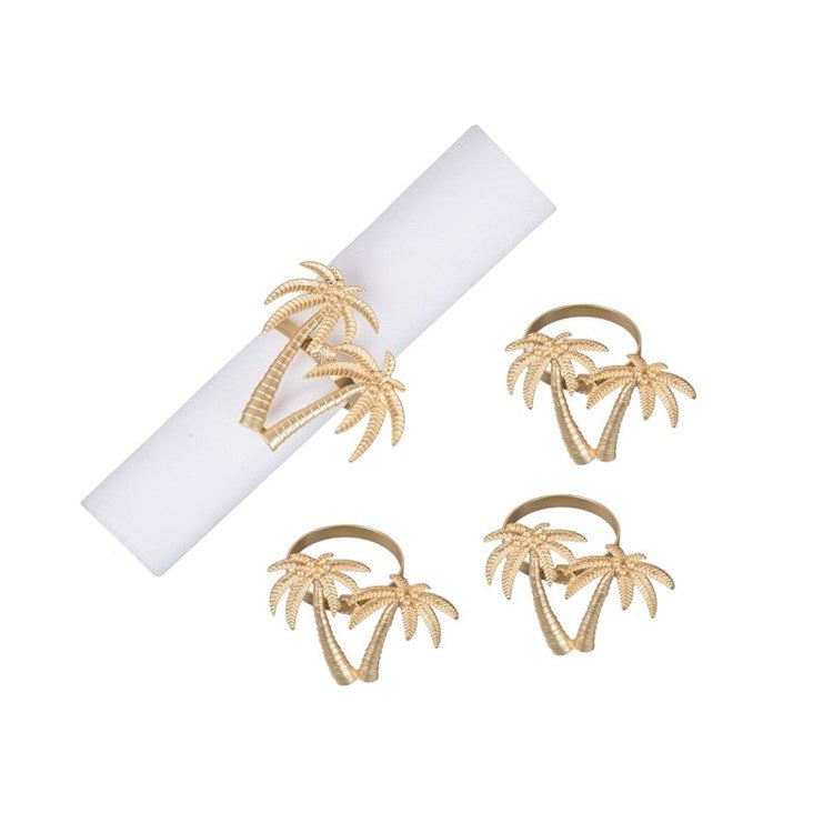 Golden Twin Palm Trees Napkin Ring Set