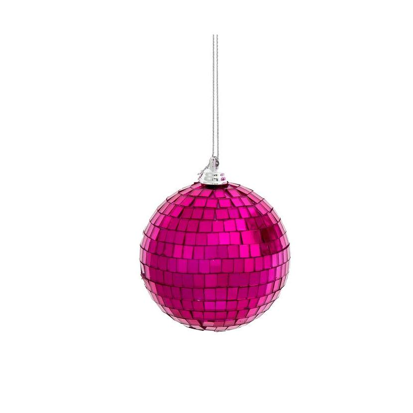 Mirrored Disco Ball Ornament - Hot Pink