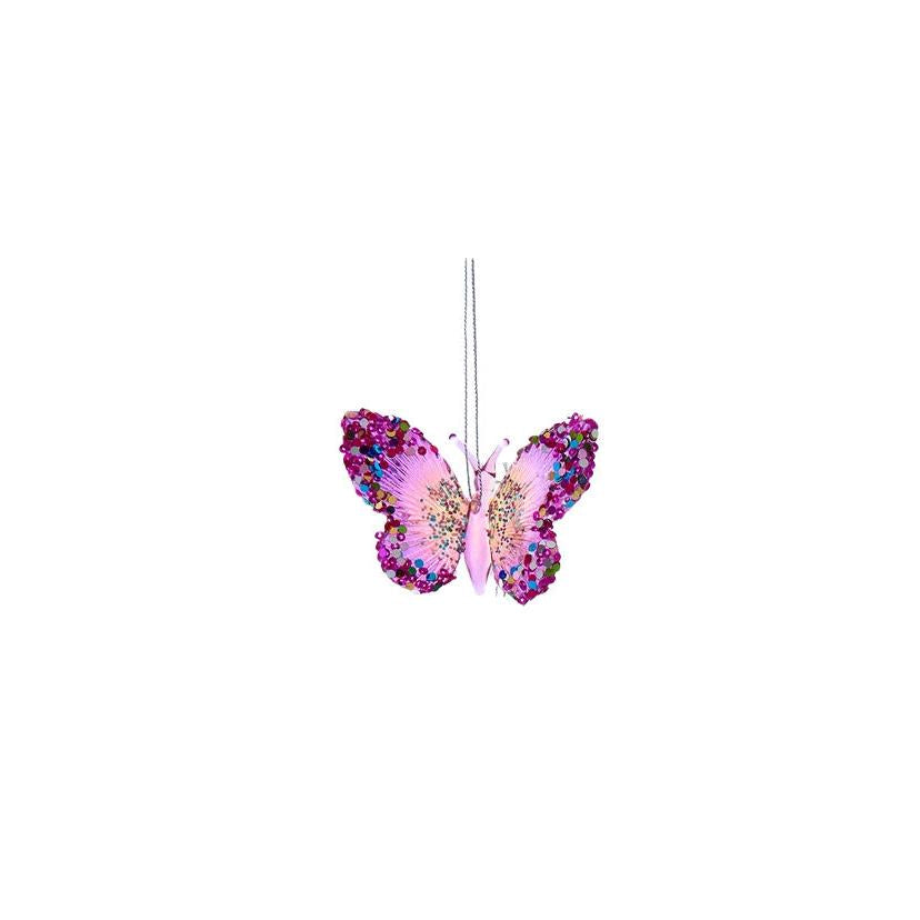 Glittered Butterfly Ornament - Pink