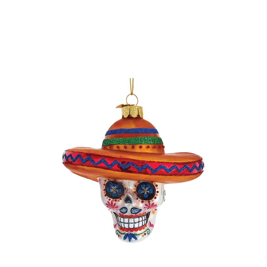 Day Of The Dead Sugar Skull Ornament - Sombrero