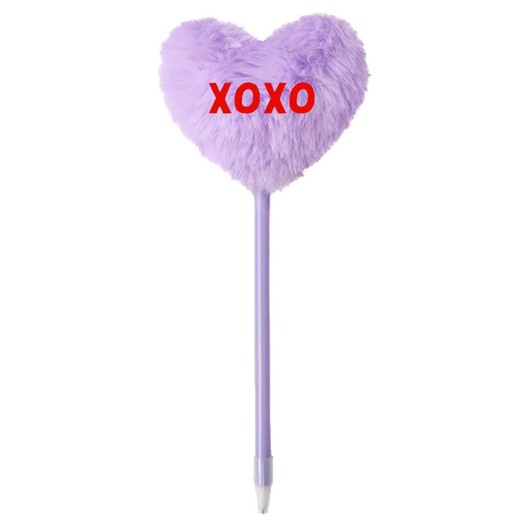 Purple Love You Fuzzy Heart Pen