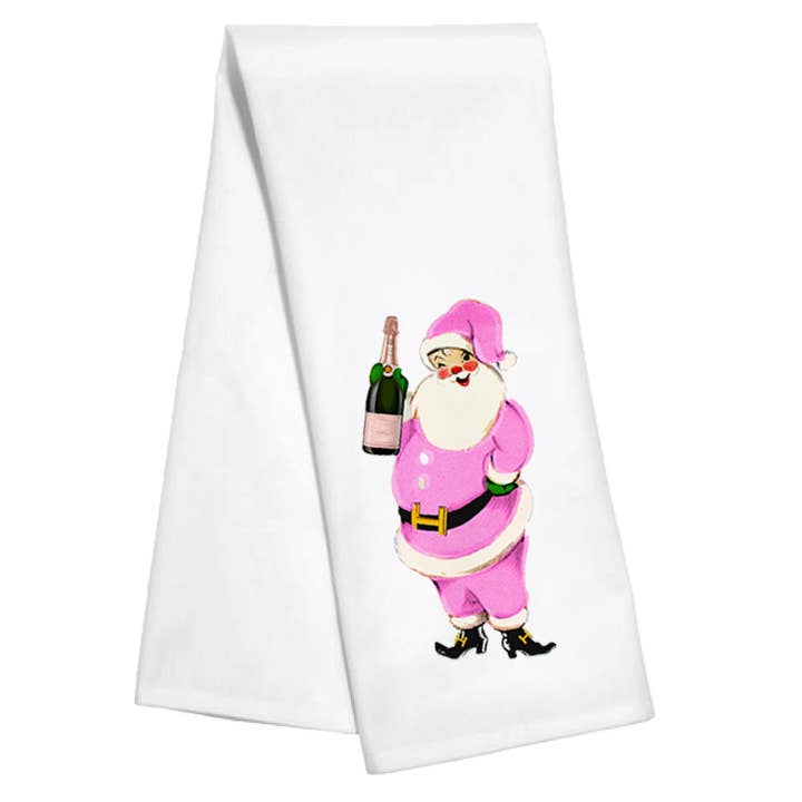 Santa Champagne Holiday Kitchen Towel