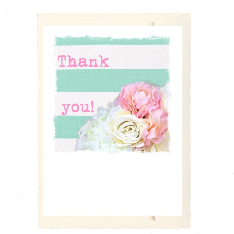 Thanks Green White Stripe Flower Greeting Card