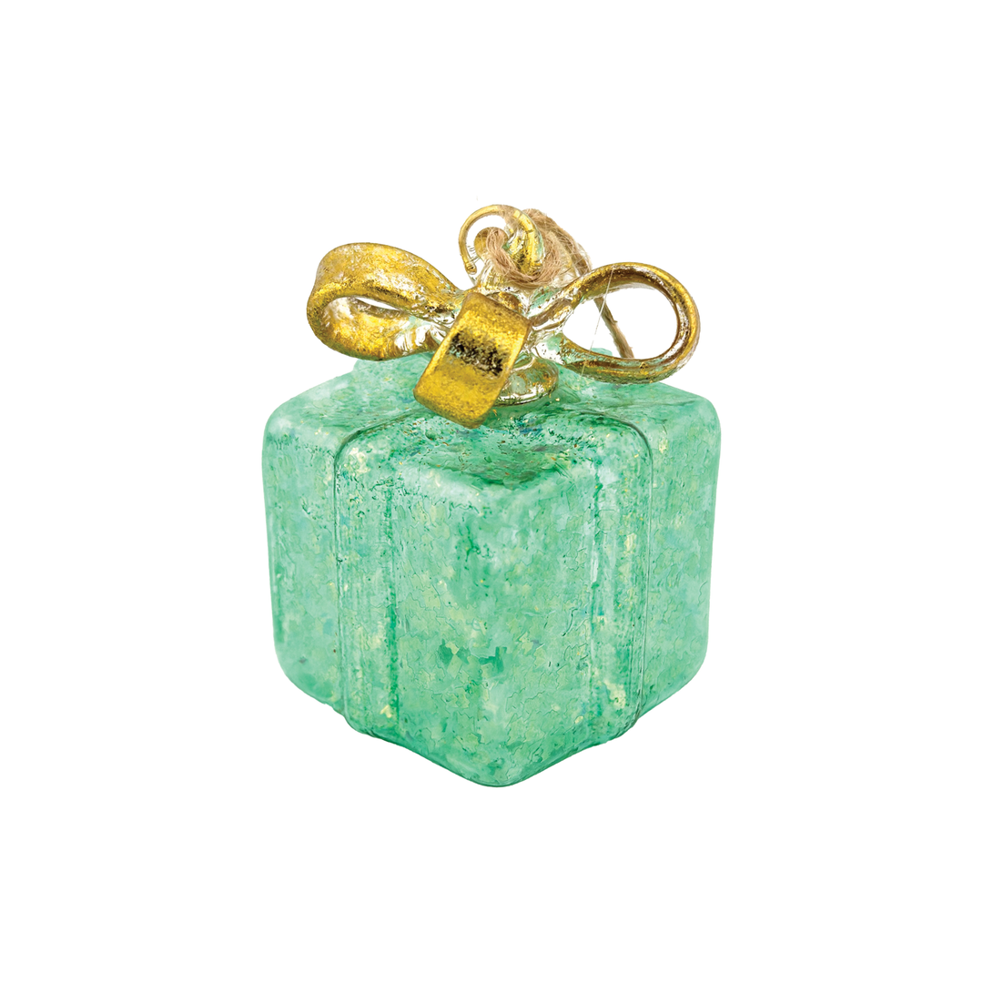 Sparkly Gift Box Ornament - Green
