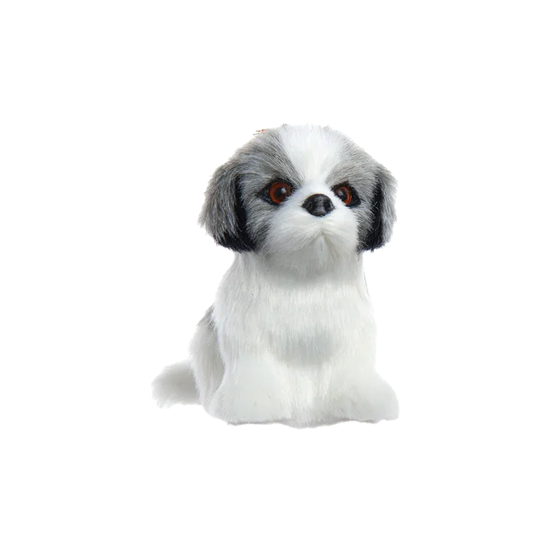 Furry Shih-Tzu Dog Ornament - Grey