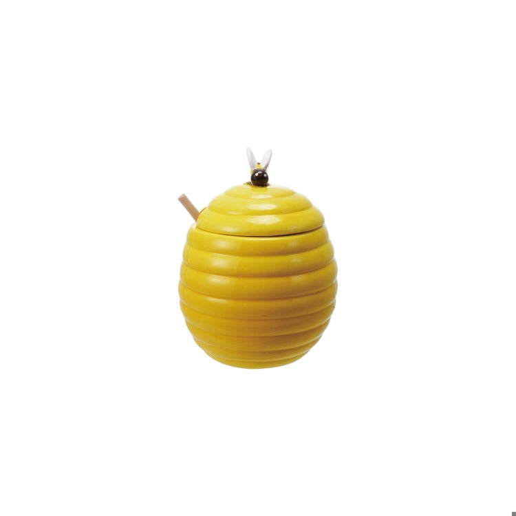 Stoneware Honey Jar With Honey Dipper & Bee