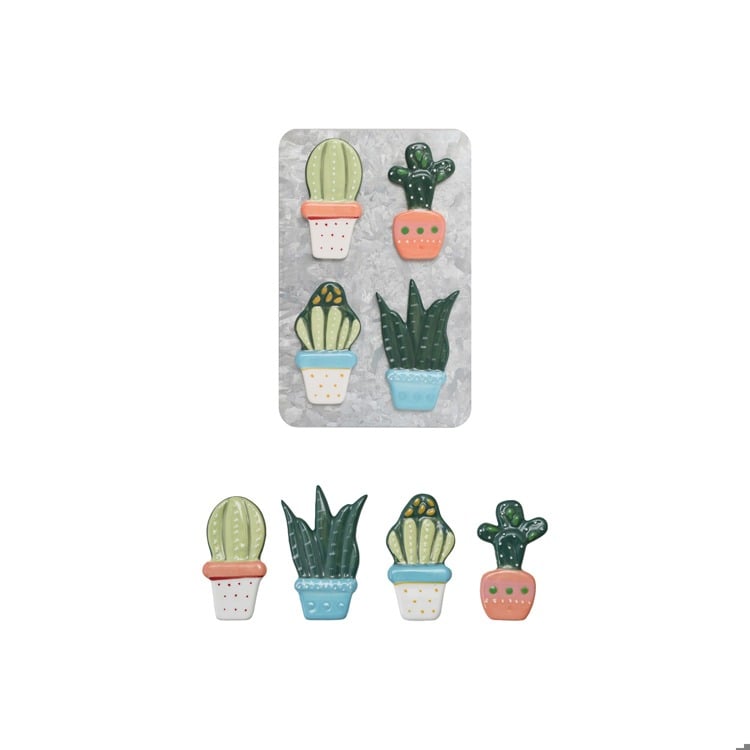 Stoneware Cactus Magnets - Set Of 4