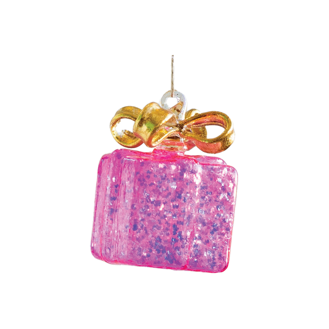 Sparkly Gift Box Ornament - Hot Pink