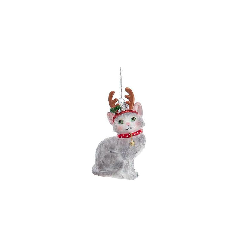 Cat With Antlers Ornament - Gray