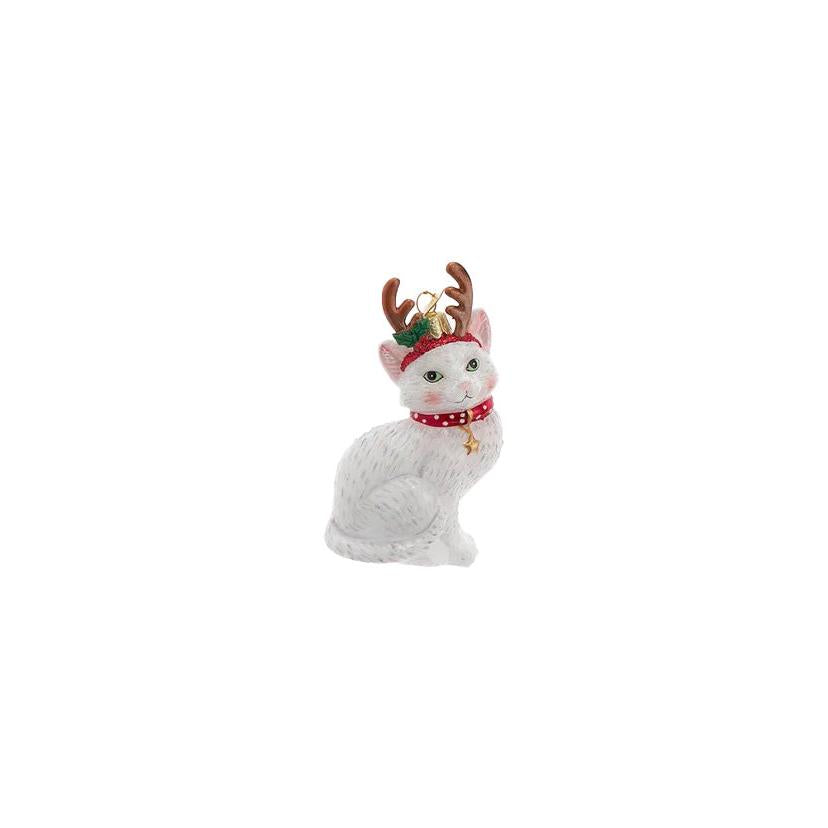 Cat With Antlers Ornament - White