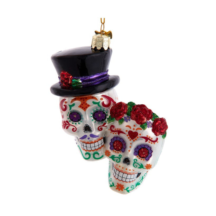Day Of The Dead Couple Glass Ornament