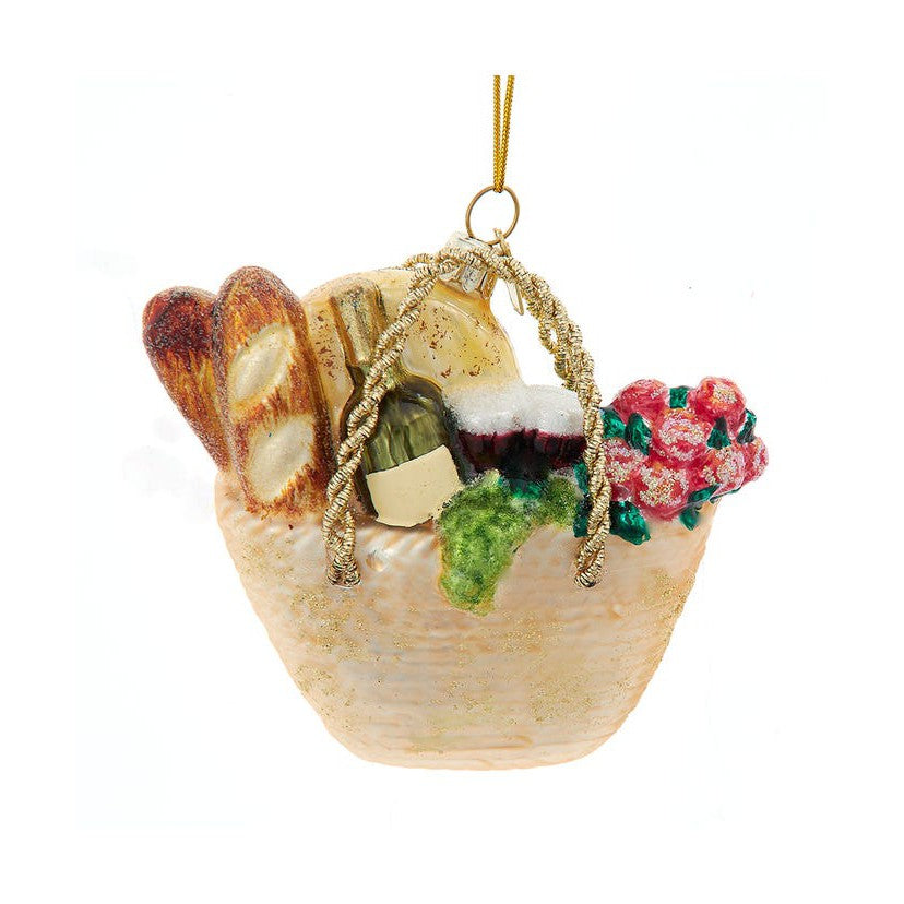 Basket With Bread, Cheese & Wine Ornament