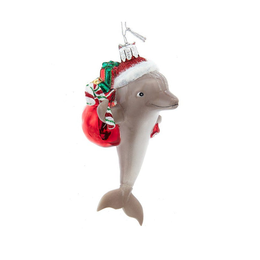 Dolphin With Santa Hat & Gifts Ornament