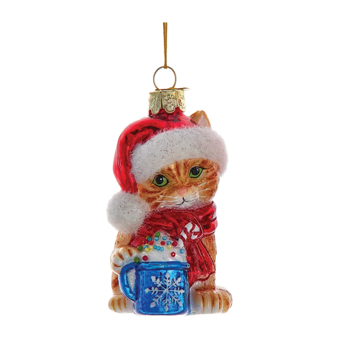 Kitten With Hot Cocoa Ornament - Orange Cat