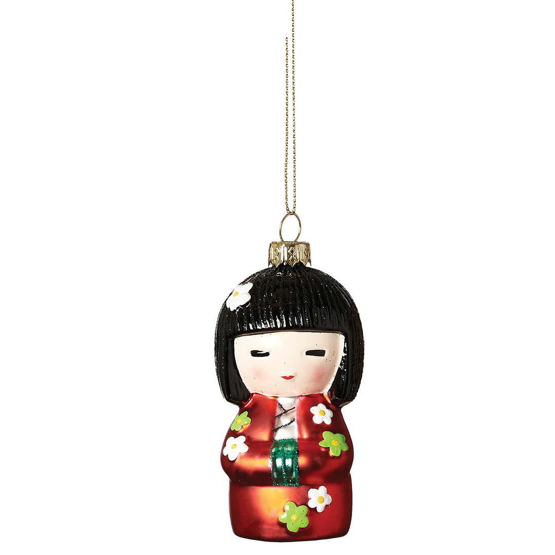 Japanese Doll Ornament - Coral