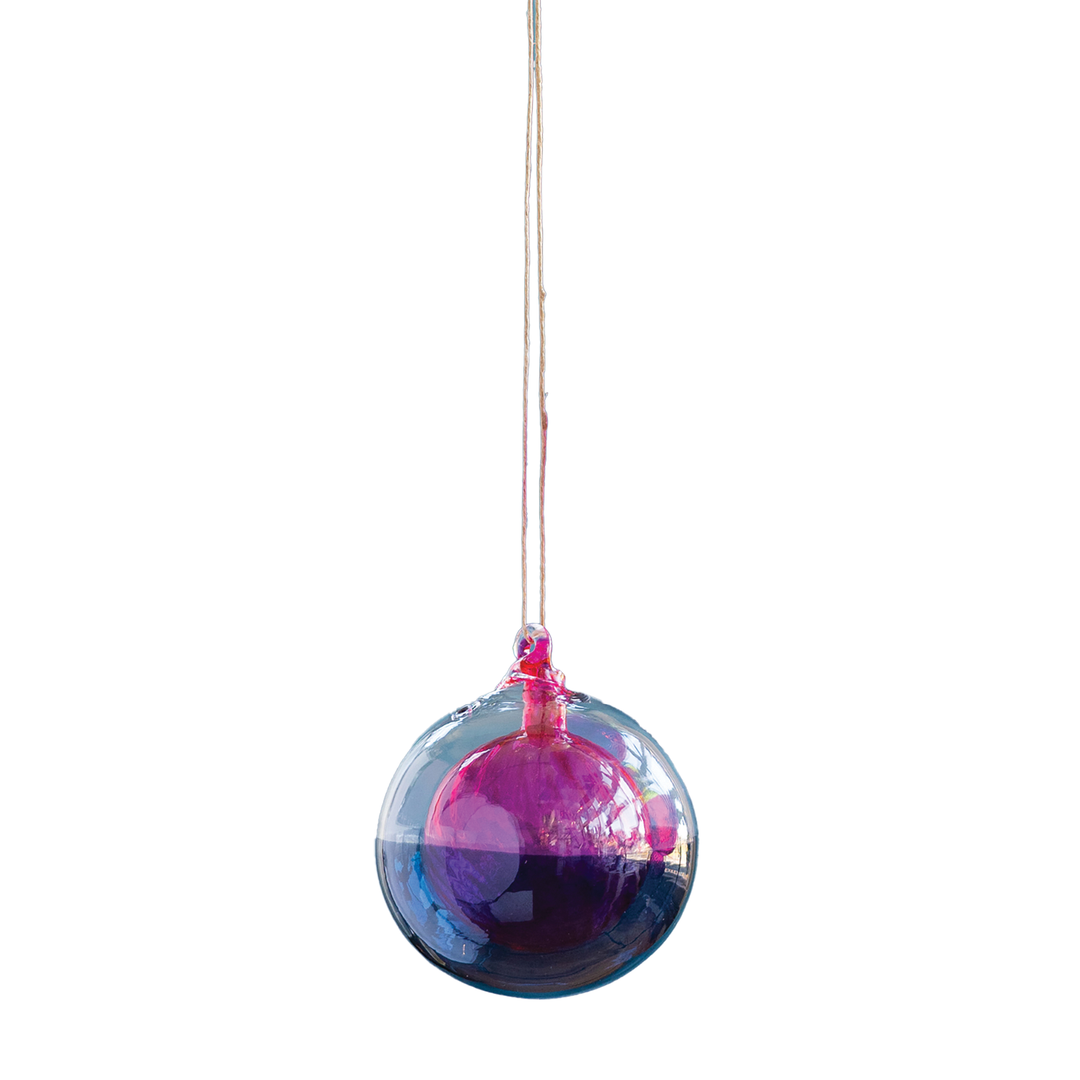 Swirl Ball In A Ball Ornament - Blue & Pink