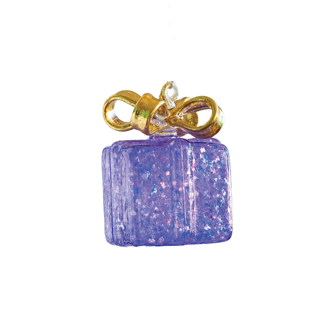 Sparkly Gift Box Ornament - Purple