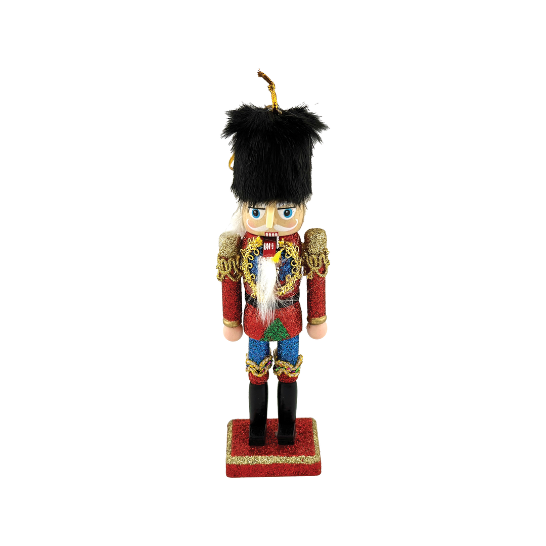Nutcracker Ornament - Black Faux Fur Hat With Red Coat & Blue Pants
