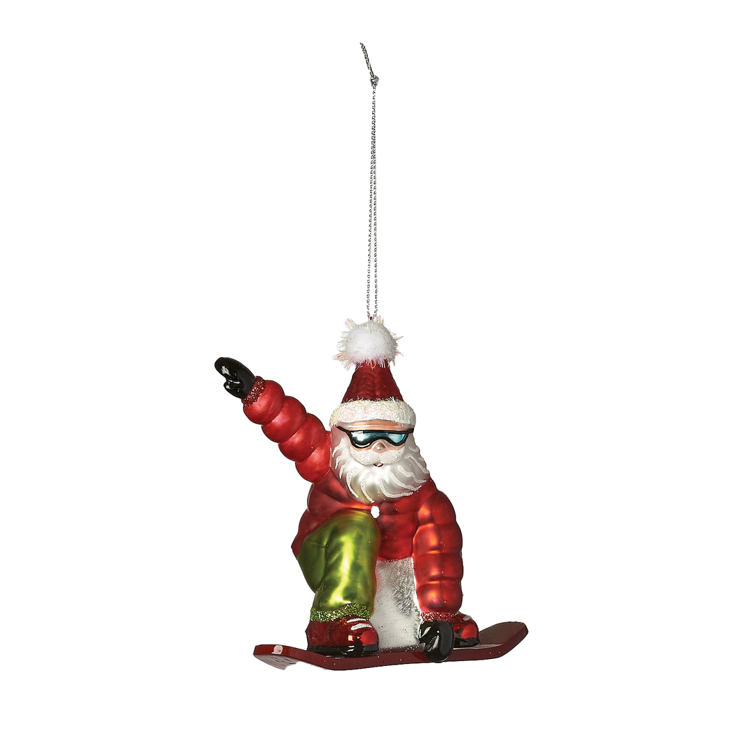 Santa Snowboarder Ornament - Red