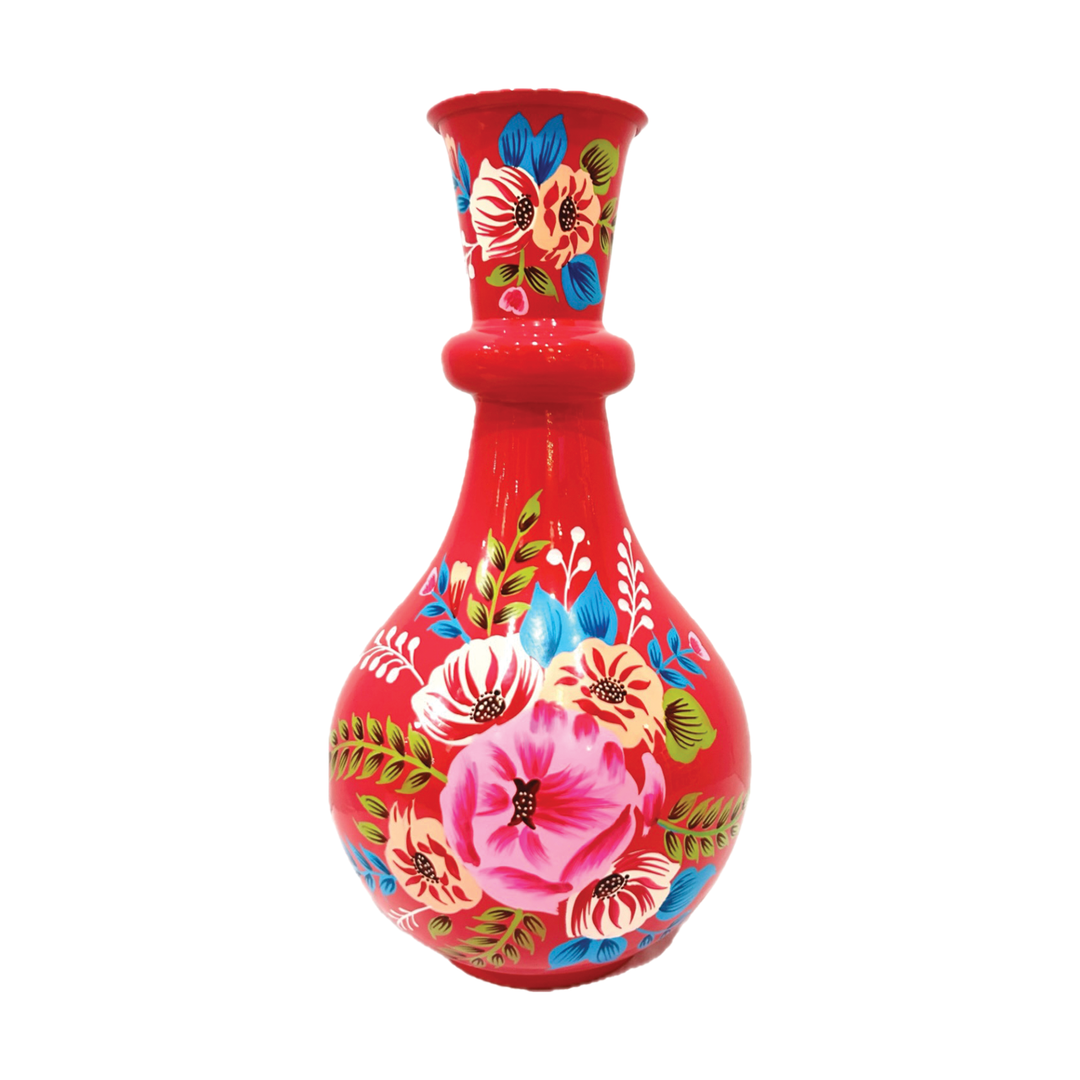 Hand Painted Floral Tall Neck Vase - Pink