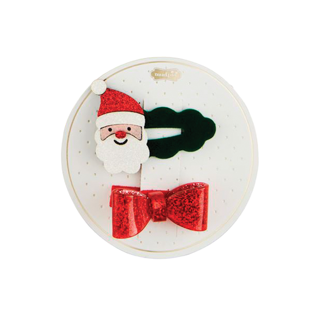 Christmas Hair Clips - Red Bow & Santa