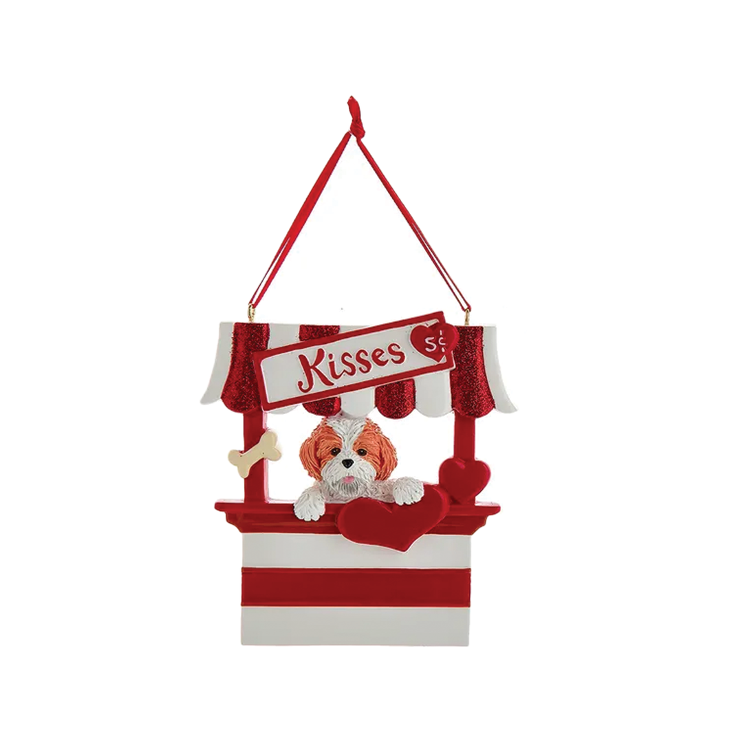 Dog "Kisses" Kissing Booth Ornament - Tan Shih-Tzu