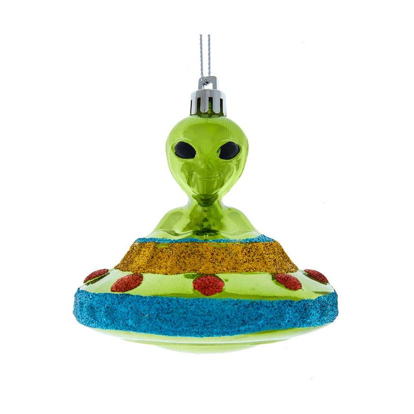Shatterproof Green Alien UFO Ornament